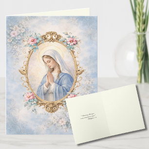 Elegant Jungfru Maria Religiös Katolsk Blommig Helgkort