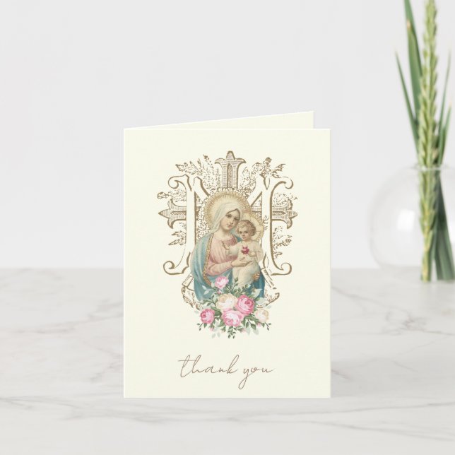 Elegant Jungfru Maria Religiös Katolsk Blommig  Helgkort (Framsida)