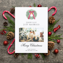 Elegant Just Married Newlywed Christmas Photo Card Helgkort