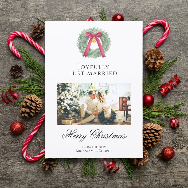 Elegant Just Married Newlywed Christmas Photo Card Helgkort (Skapare uppladdad)