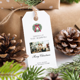Elegant Just Married Newlywed Christmas Photo Card Presentetikett
