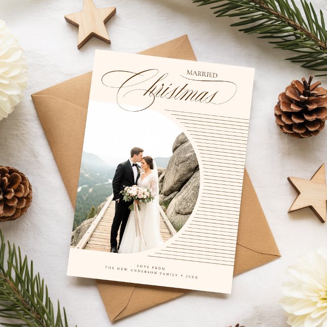 Elegant Just Married Newlywed Photo Christmas Julkort (Skapare uppladdad)