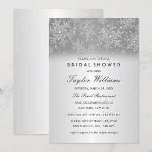 Elegant Juvel Silver Snöflinga Bröllopsdusch Inbjudningar
