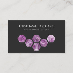 Elegant juveler mörk grått violet ametyst hexagon visitkort