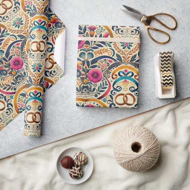 Elegant juvelton med sammanflätade vigselringar presentpapper (Hantverk)