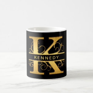 Elegant ’K’ Monogram Personlig Namn Black Guld Kaffemugg