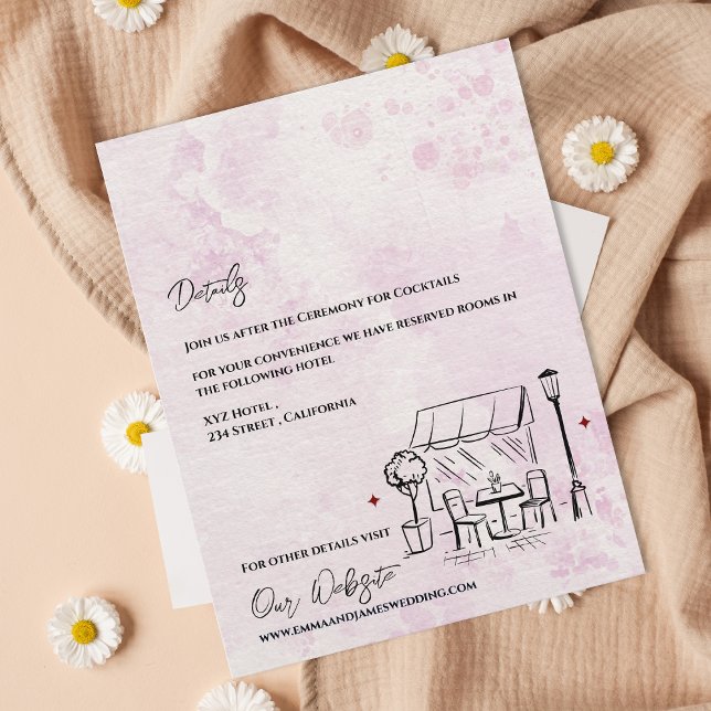 Elegant Kafé Illustrations Högtidsdetaljer Tilläggskort (Elegant Café Illustration Wedding Details Enclosure Card)