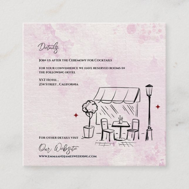 Elegant Kafé Skiss Illustration Bröllopsdetaljer Tilläggskort (Framsida)