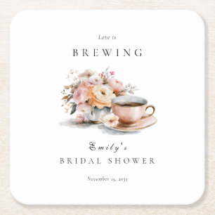 Elegant Kaffe Kärlek Bryggs Bröllopsdusch Underlägg Papper Kvadrat