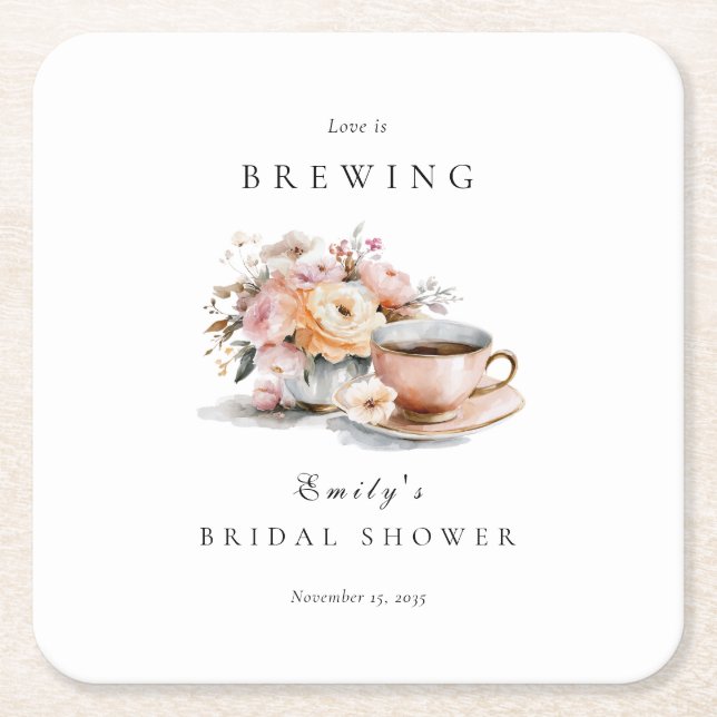 Elegant Kaffe Kärlek Bryggs Bröllopsdusch Underlägg Papper Kvadrat (Framsidan)