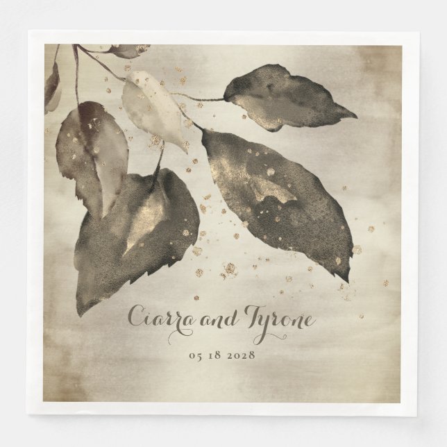 Elegant Kaffe och champagne Guld Stänk 5 Löv Pappersservett (Framsida)