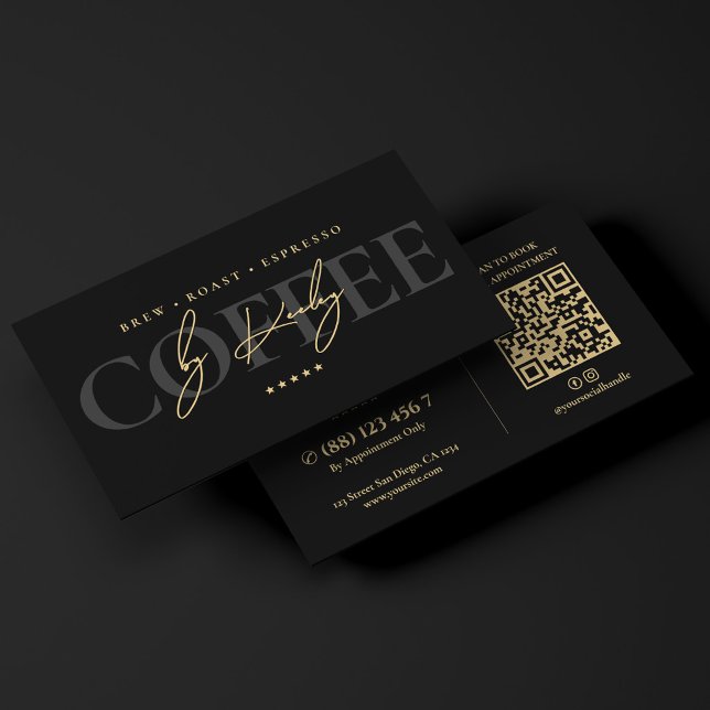 Elegant kaffebarista kafé svart visitkort (Elegant Coffee Shop Barista Cafe Black Business Card
)