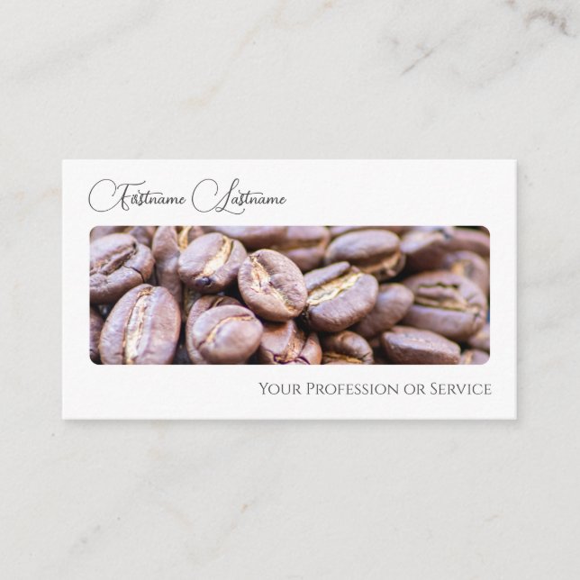 Elegant kaffebönor barista calligraphy QR-Code Visitkort (Framsida)