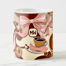 Elegant, kaffematterad rosett band, bows monogram kaffemugg