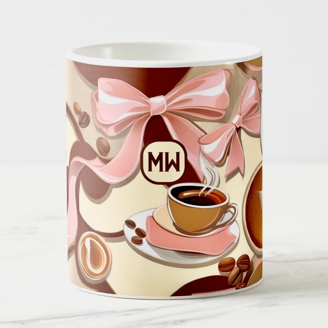 Elegant, kaffematterad rosett band, bows monogram kaffemugg (Skapare uppladdad)