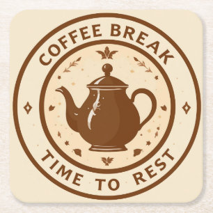 Elegant kaffepaus teapot illustration underlägg papper kvadrat