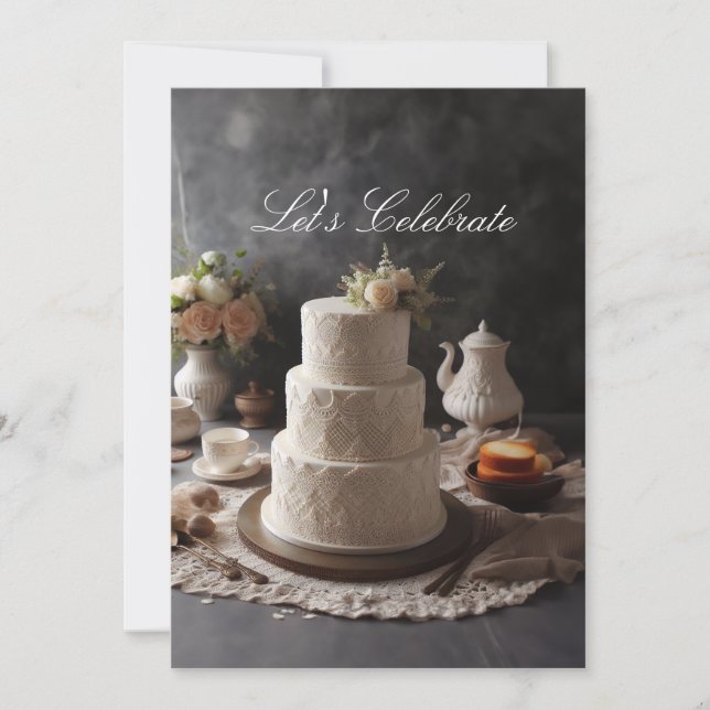 ELEGANT KAKELÖKKNIK PÅ ÅRSDAGSKAKA MED BLOMMOR PÅ INBJUDNINGAR (Framsida)