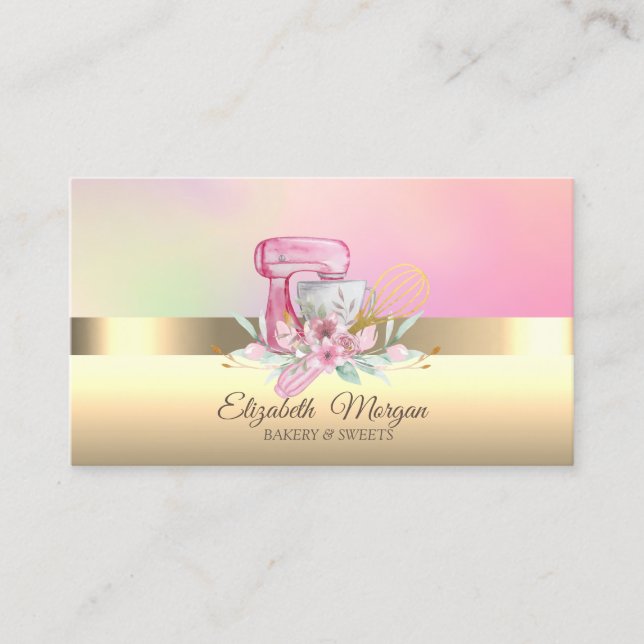 Elegant Kakor Mixer Visp Blomma Bageri Visitkort (Framsida)