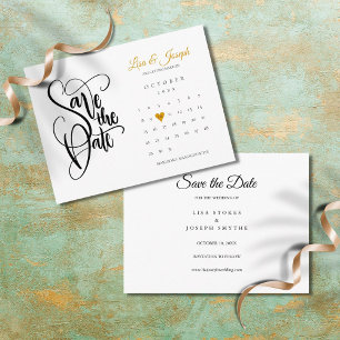 Elegant kalender för Save the Date Guld kärlek hjä Vykort