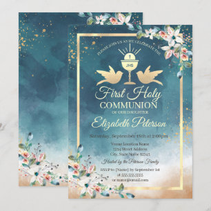 Elegant kalk Floral Första Nattvarden Inbjudningar