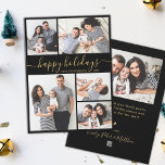 Elegant Kalligrafi 5 Photo Collage jul Julkort<br><div class="desc">Elegant Minimal Modern Elegant Calligraphy Black and Guld 5 Photo Collage "glad helg" Script jul-Helgdag Card. Den här snygga, minimalistiska, viskösa 5 (5) fotokortmallen Julhälsningar en söt rutnätsfotokollage och säger "glad helg" ! Texten "glad helg" hälsning är skriven i ett vackert handskrivet teckensnitt som snabbt byts ut mot svan i...</div>