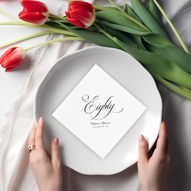 Elegant Kalligrafi 80:e födelsedagen Pappersservett (Skapare uppladdad)