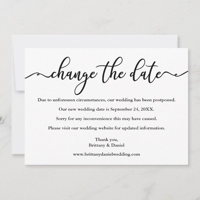 Elegant Kalligrafi ändrar datum för nytt datumkort Spara Datumet (Framsida)