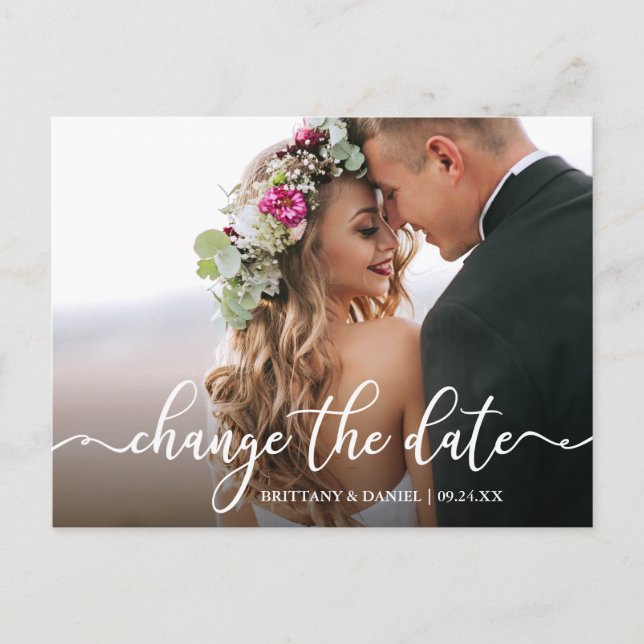 Elegant Kalligrafi ändrar datum nytt datum Vykort (Framsida)