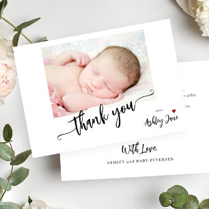 Elegant kalligrafi baby shower foto tack kort