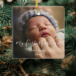 Elegant-kalligrafi Bilden Min första julfoto baby Julgransprydnad Keramik