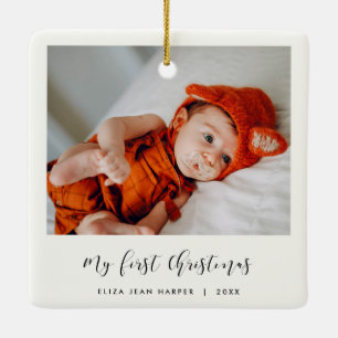 Elegant-kalligrafi Bilden Min första julfoto baby Julgransprydnad Keramik