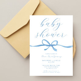 Elegant Kalligrafi Blå Pojke Baby Shower Inbjudningar