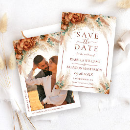 Elegant kalligrafi blommande boho foto bröllop spara datumet