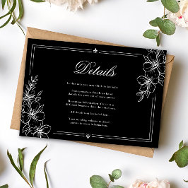 Elegant kalligrafi Blommig Svart Bröllopsdetaljer Tilläggskort