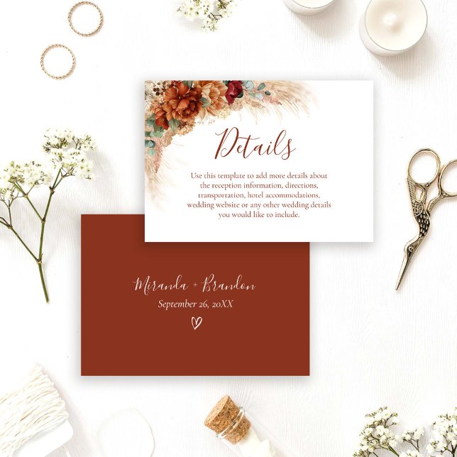 Elegant Kalligrafi Boho Bröllopsdetaljkort Tilläggskort (Skapare uppladdad)
