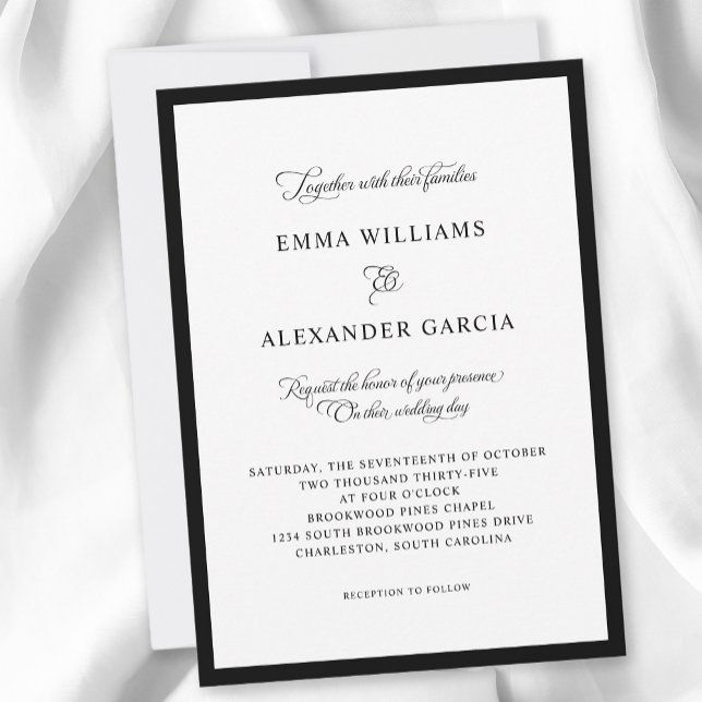 Elegant kalligrafi Bröllop Formell Svart kantlinje Inbjudningar (Elegant Calligraphy Wedding Formal Black Border Invitation)