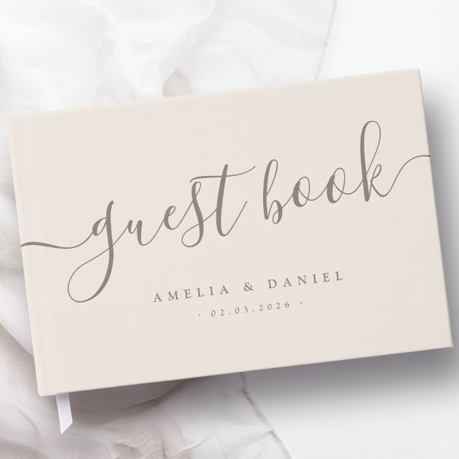 Elegant kalligrafi bröllop ljusbrun  gästböcker (Elegant calligraphy wedding light tan brown guest book)