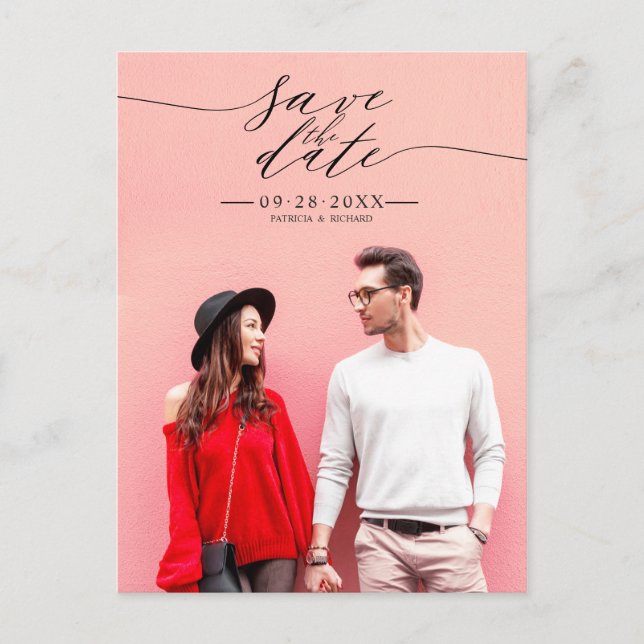 Elegant kalligrafi bröllop Save The Date Foto Vykort (Framsida)