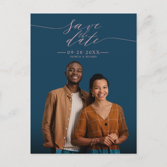 Elegant kalligrafi bröllop Save The Date foto Vykort (Framsida)