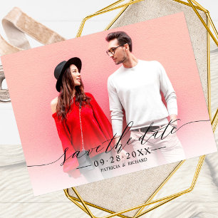 Elegant kalligrafi bröllop Save The Date foto Vykort