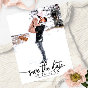 Elegant kalligrafi bröllop Save The Date Foto Vykort