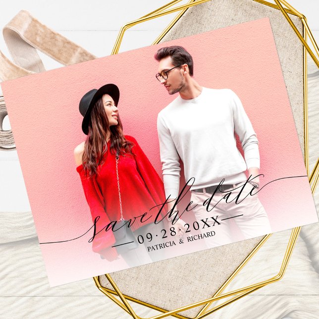 Elegant kalligrafi bröllop Save The Date foto Vykort (Skapare uppladdad)