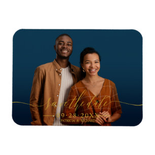 Elegant kalligrafi bröllop spara datum fotot magnet