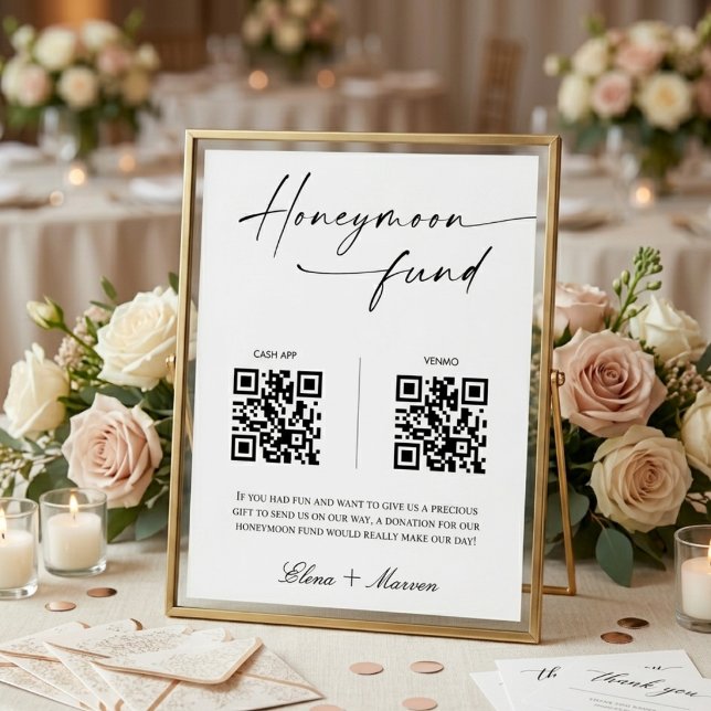 Elegant Kalligrafi Bröllopspresent QR-kod Vigsel Poster (Skapare uppladdad)