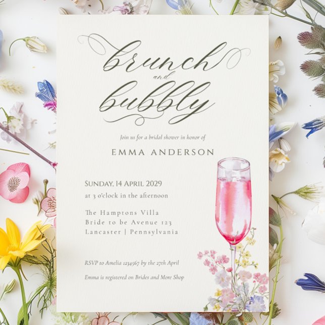 Elegant kalligrafi Brunch & Bubbly Bröllopsfest Inbjudningar (Elegant Calligraphy Brunch & Bubbly Bridal Shower Invitation)