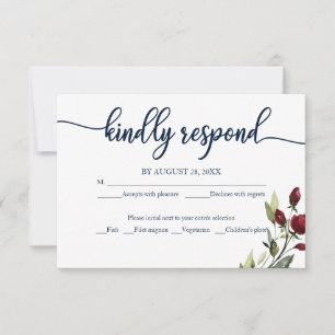 Elegant kalligrafi Burgunder Marinblå Blommig RSVP OSA Kort