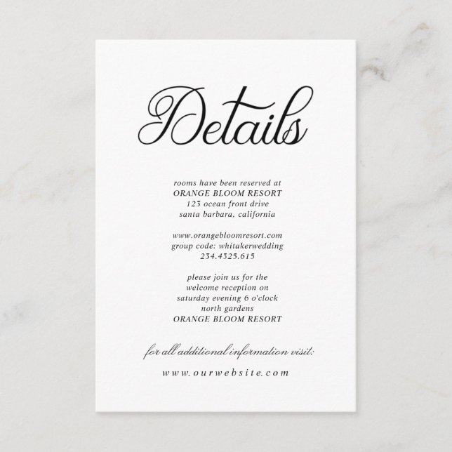 Elegant kalligrafi ⎥ Detaljerat inklusionskort Tilläggskort (Framsida)