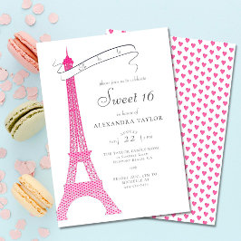 Elegant Kalligrafi Eiffel Paris Minimal Sweet 16 Inbjudningar