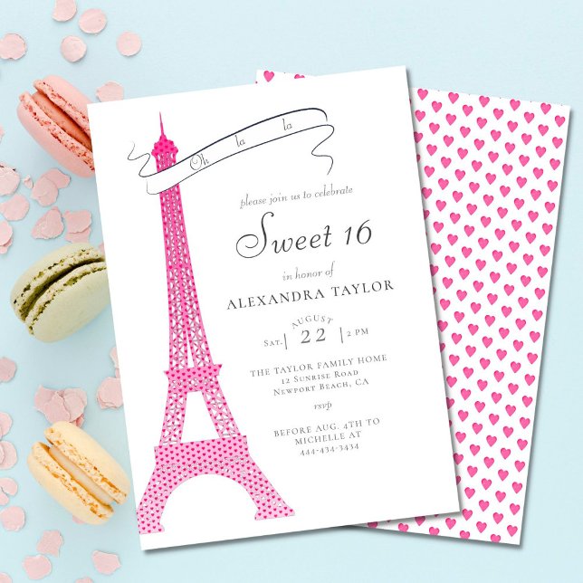 Elegant Kalligrafi Eiffel Paris Minimal Sweet 16 Inbjudningar (Skapare uppladdad)
