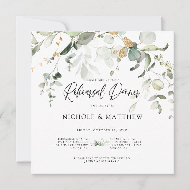 Elegant Kalligrafi eukalyptus Rehearsal Middag in (Framsida)